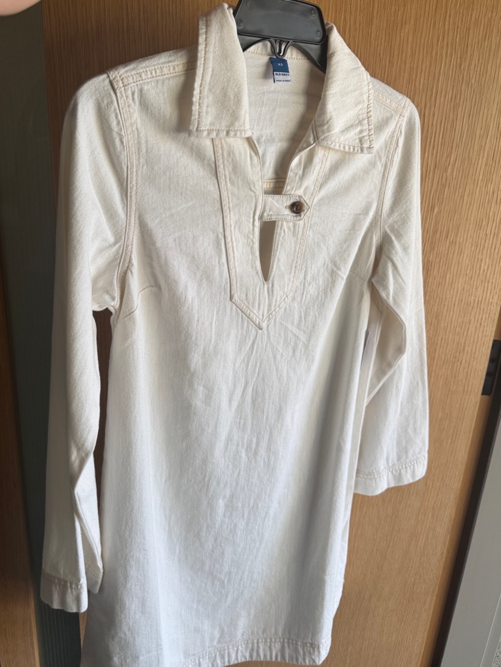 Old Navy Cream Button-Accent Long-Sleeve Tunic Style Mini Dress